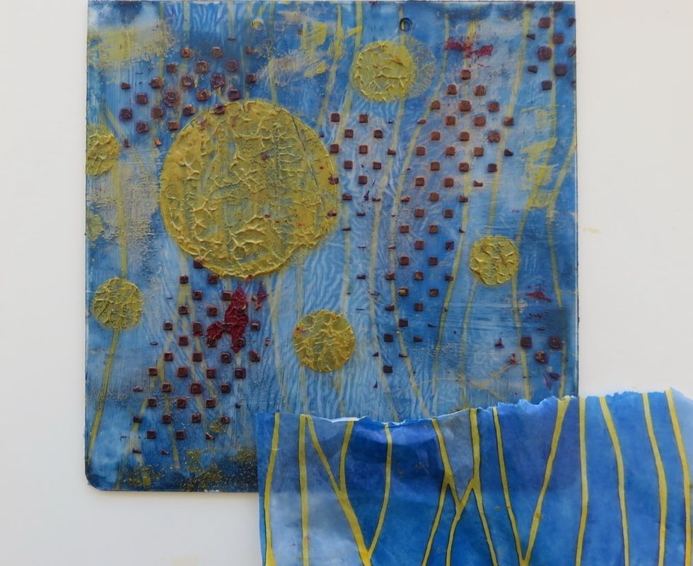 Cover the clear back of your acrylic piece with decoupage paper using Gel Medium. If you don't have thin paper you can use the nice napkin too. Don't try to make it perfect as we want the texture.