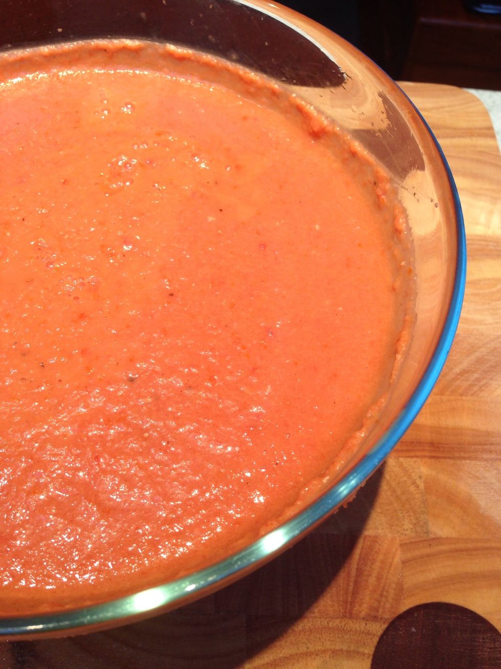 Cover the cold soup with cling wrap and place in the fridge to chill for an hour or two.