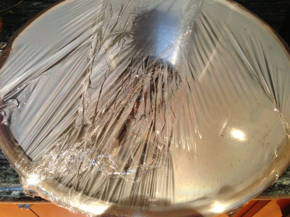 Cover the container with plastic wrap and let the eggplant perspire for around 15 minutes. This step allows the eggplant to cool down and will make removing the skin extra easy.