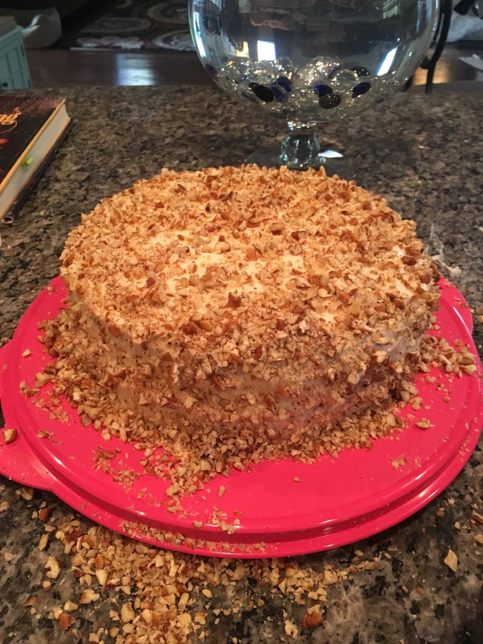 Cover the icing will pecans or however you prefer to add them.