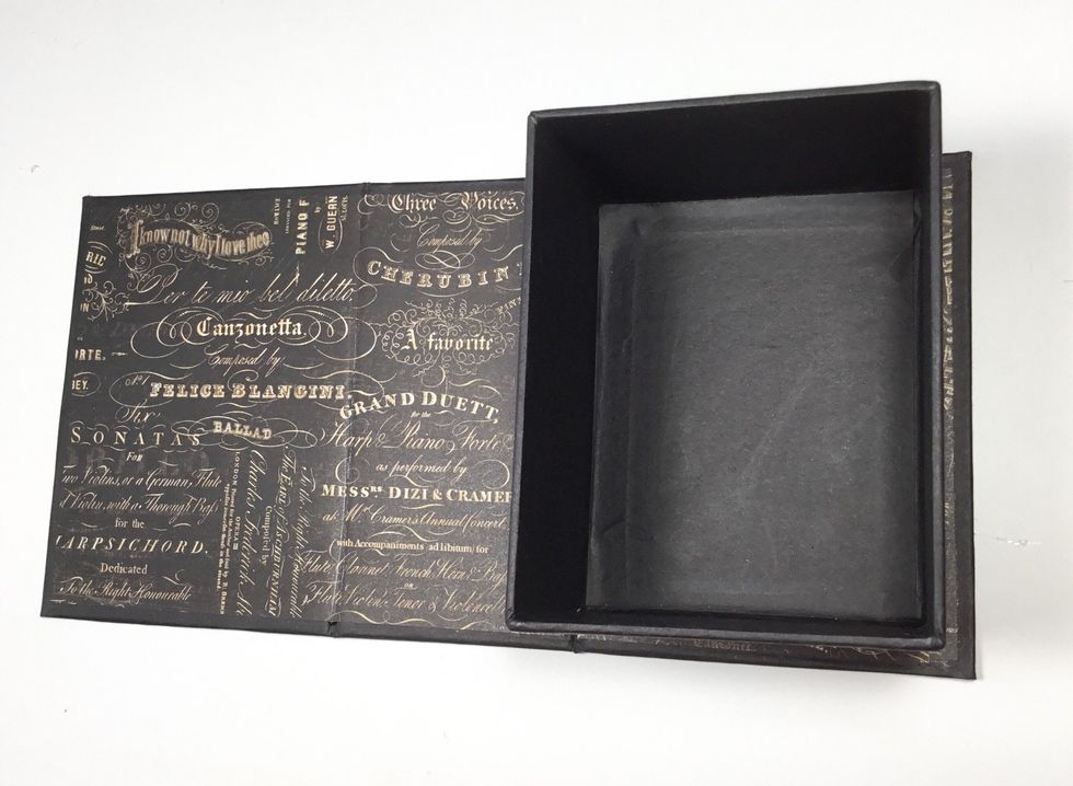 Cover the inside cove of the box with the pattern paper of your choice.