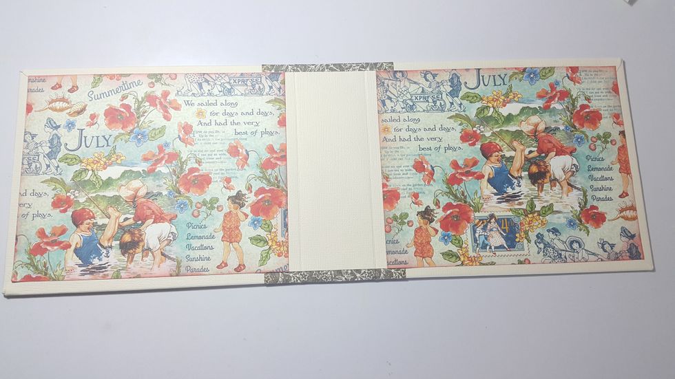 Cover the inside cover and the back with pattern paper of 7-1/2"x6"