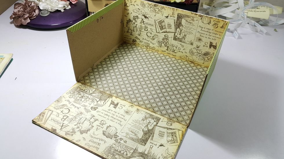 Cover the inside front and the back with pattern papers of 4"x8"
