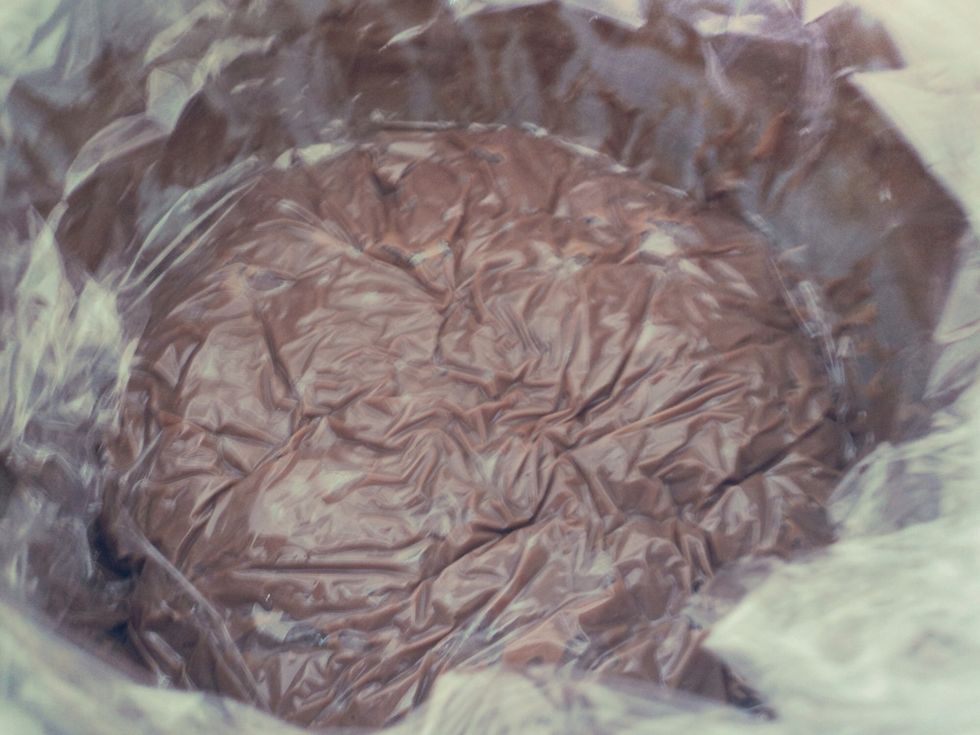 Cover the mixture with plastic wrap and set aside to cool down. If you don't cover it, the top will dry out and turn into a wrinkly crust.