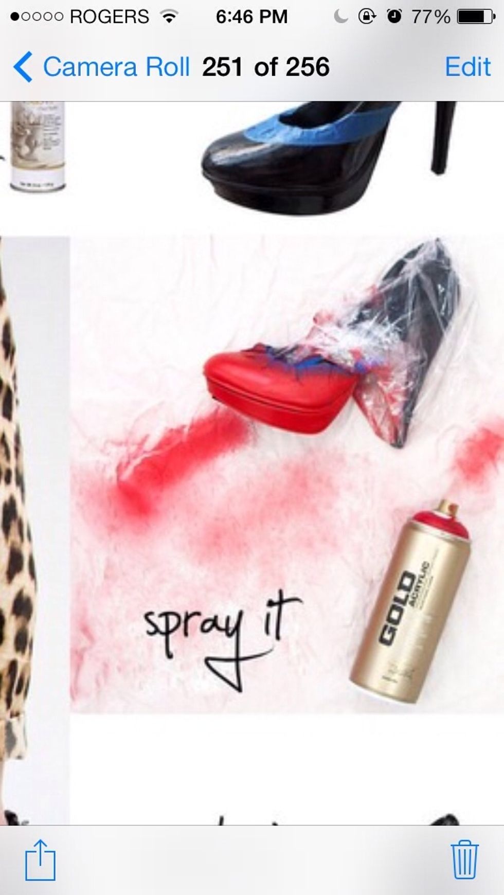 Cover the rest if the shoe with a bag so paint doesn't get over it and then spray on the spray paint then finish off with concealing spray paint