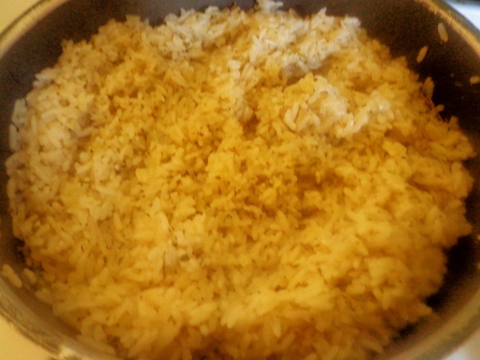 Cover the rice to steam at a lower heat until the stock is steamed sown. Leave it for 15-25 mins depending on the type of rice and the instructions on the rice package. I use parboiled rice.