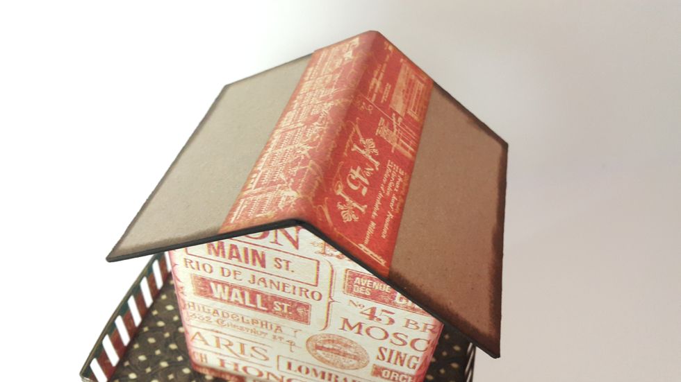 Cover the top of the roof with 2"(L)x3-1/2"(W) paper, you have to put it on the tower to fix the angle.