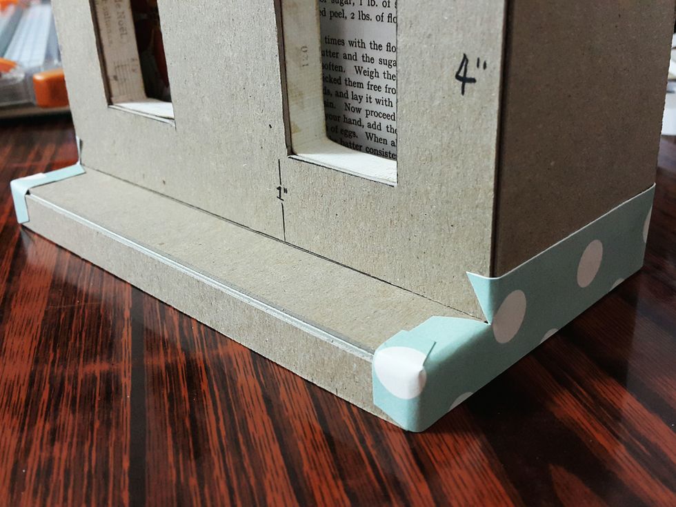 Cover the two sides of the shop base with papers, measured 1"x5".