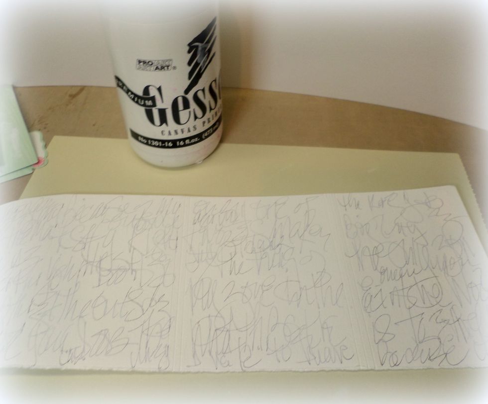 Cover the words with gesso. Set aside to dry.