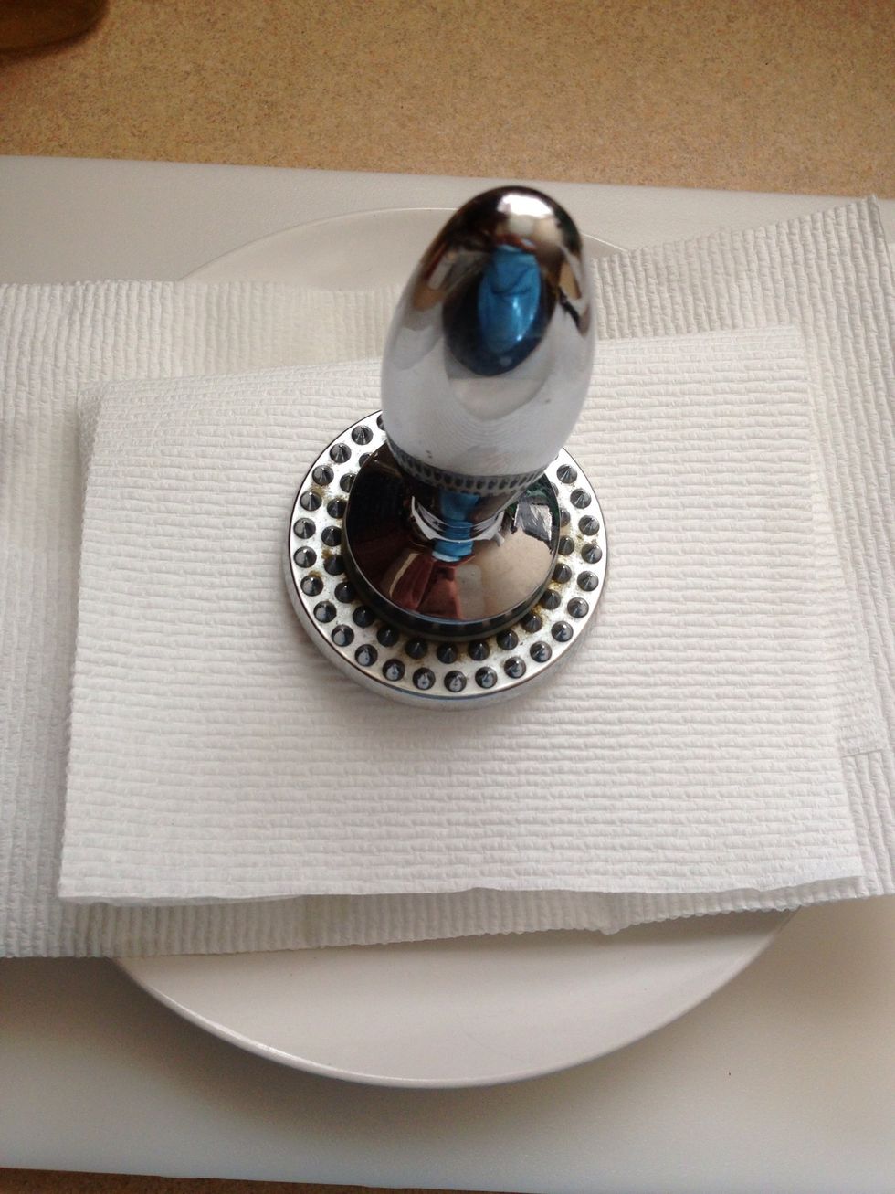 Cover tofu with another another paper towel and put a heavy object on top to apply pressure and drain the extra fluid from tofu.