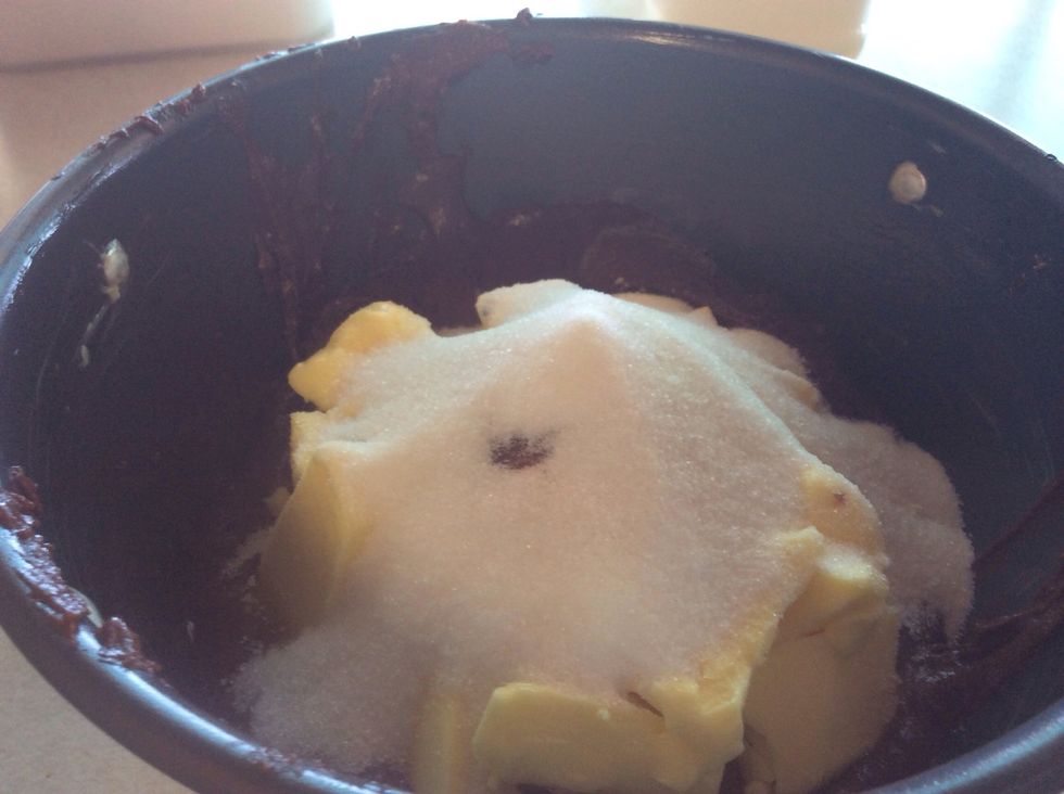 Cover with 85g of butter and 85g of caster sugar.