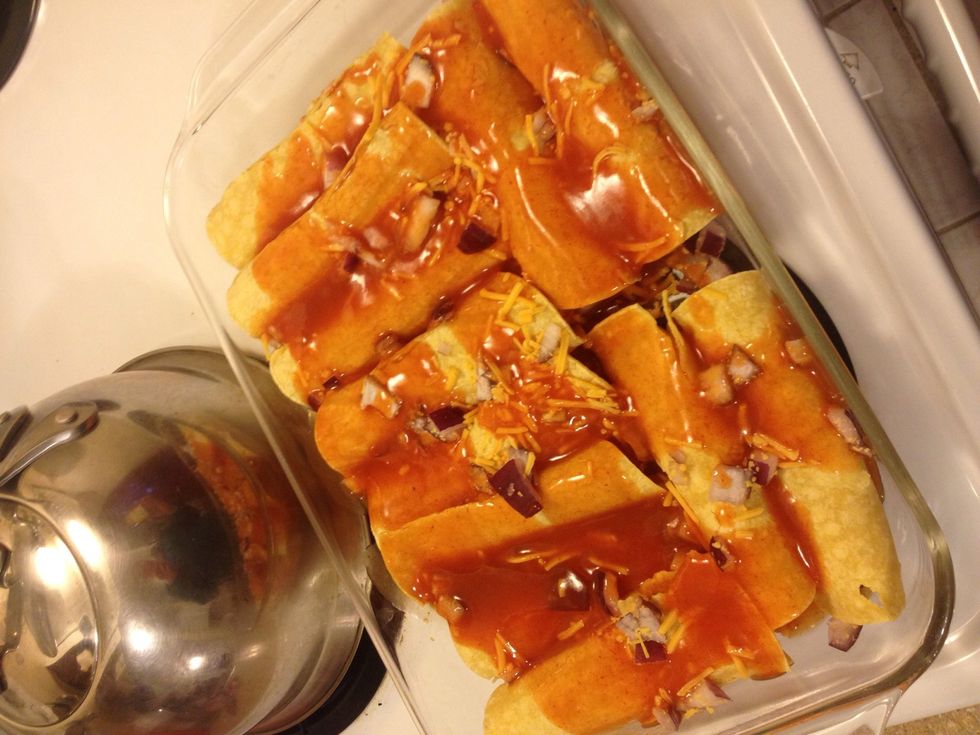 Cover with canned enchilada sauce