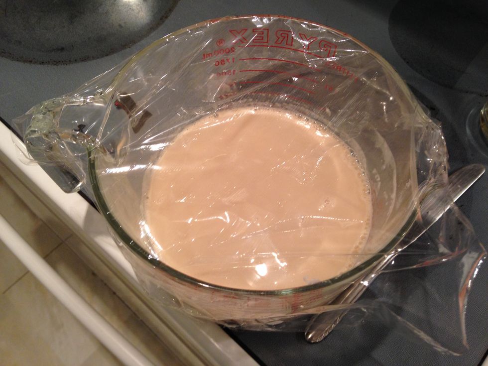 Cover with cellophane so that the soap doesn't build up a film on the surface.