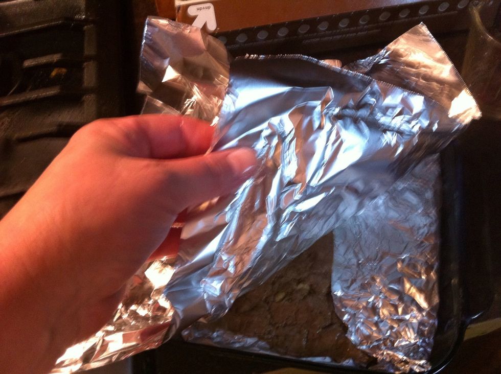 Cover with foil. I then put into freezer for 30 min. Or you can wait till cool and hardens..can take up to 4 hours.