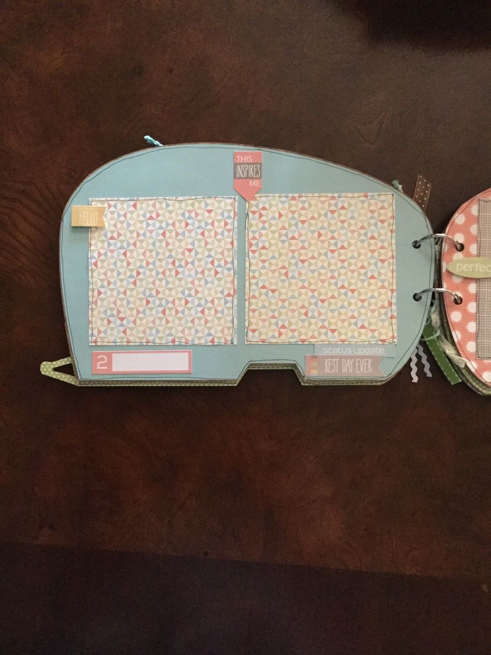 Cover with light blue card stock. Mat size is 4 X 4. Embellish as shown.