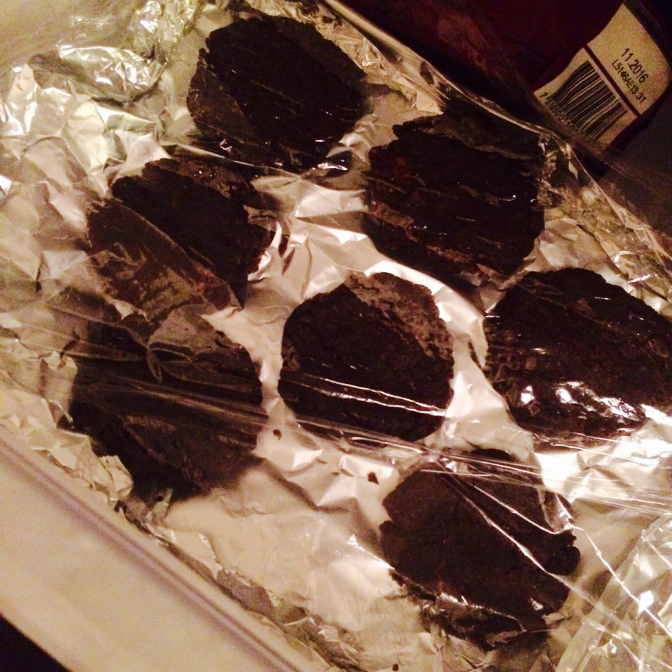 Cover with plastic and leave in the freezer for 15-20 mins (or until settled, but still a bit soft)