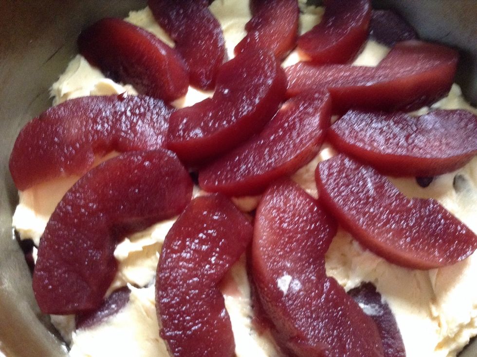 Cover with the rest of the mix (it won't cover perfectly, but don't worry. Lay the remaining slices on top. Pop into the oven for 50 minutes.