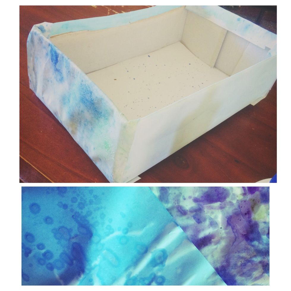 Cover your box with desired paper can be wrapping paper or you can paint your oen like i did.