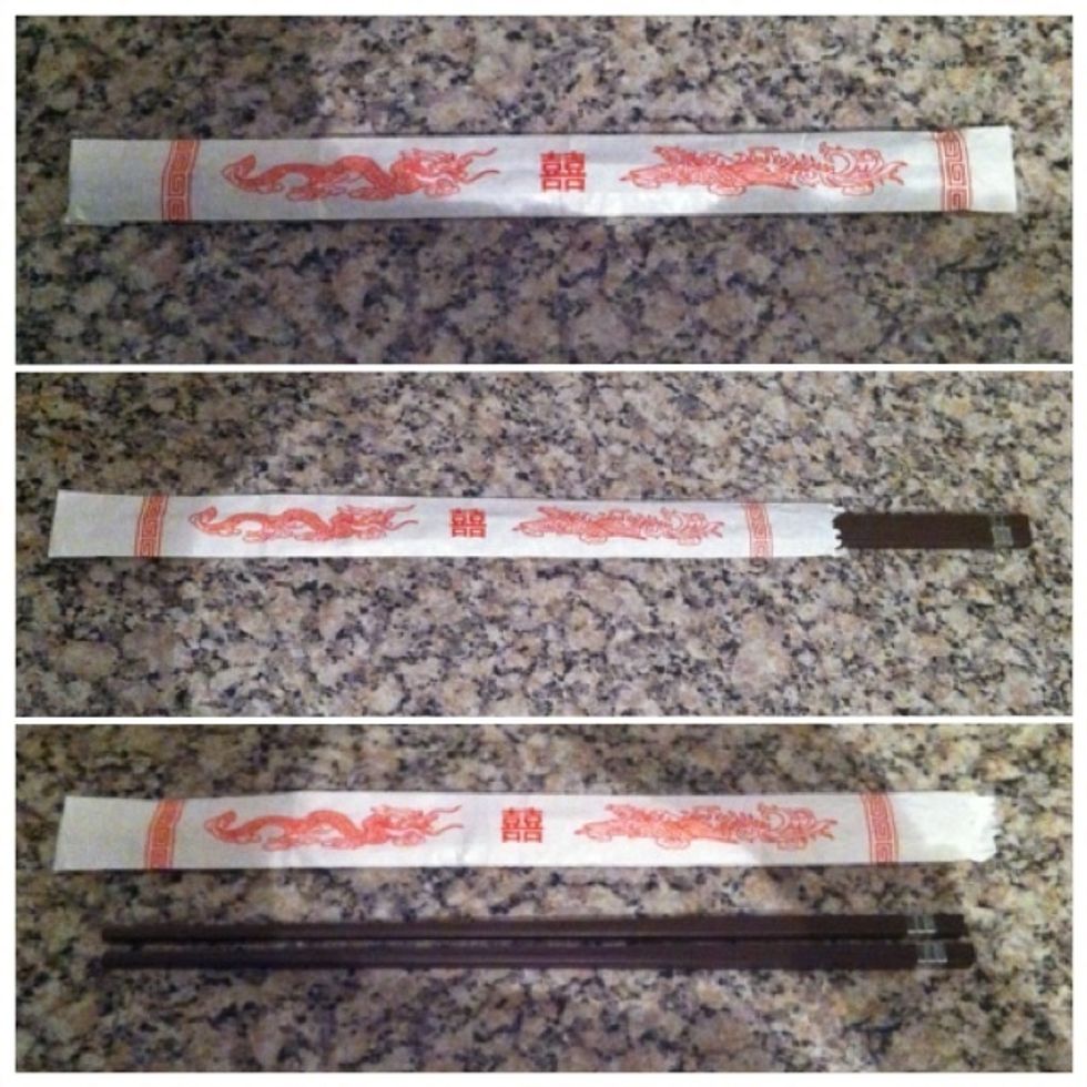Covered chopsticks as you have seen in any Asian restaurant. Get the chopsticks out of the paper.