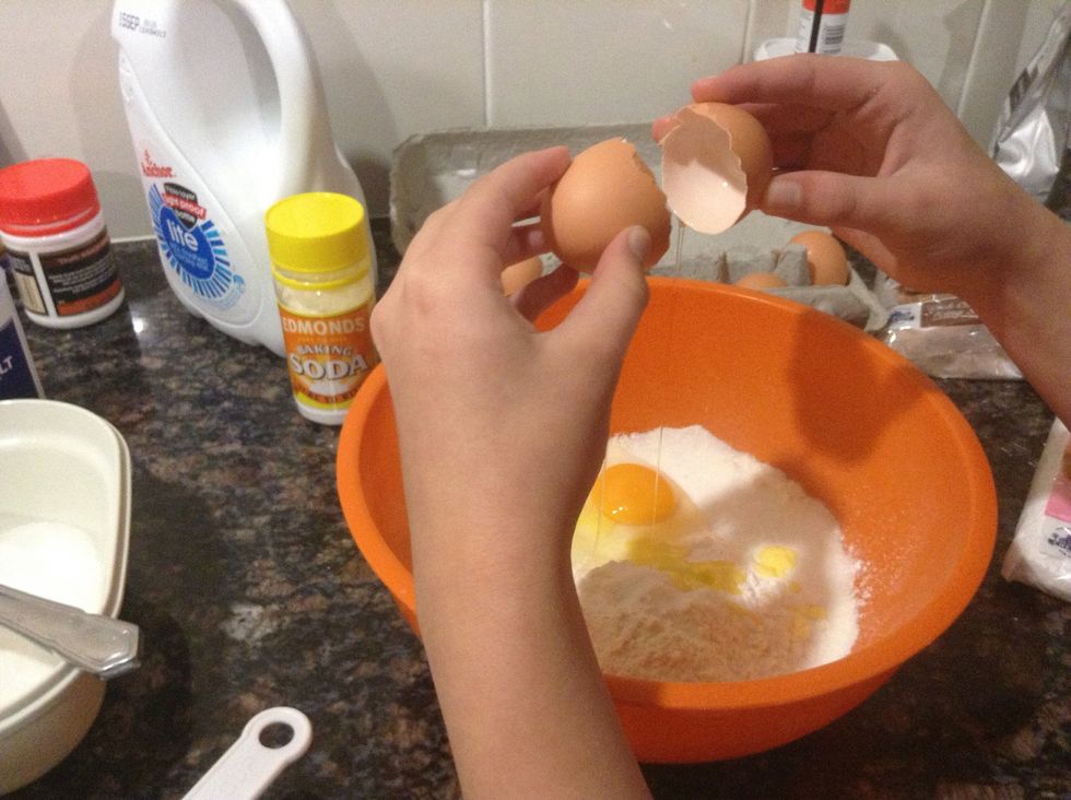 Crack an egg into the mixing bowl. Egg helps the mixture to bind together!