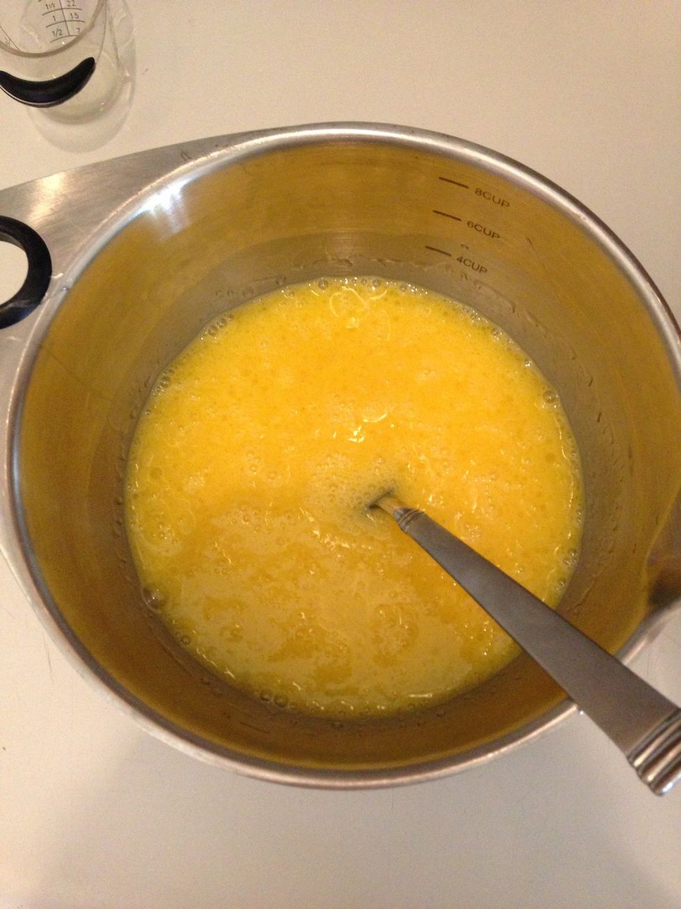 Crack eggs and mix in needed vegetable oil.