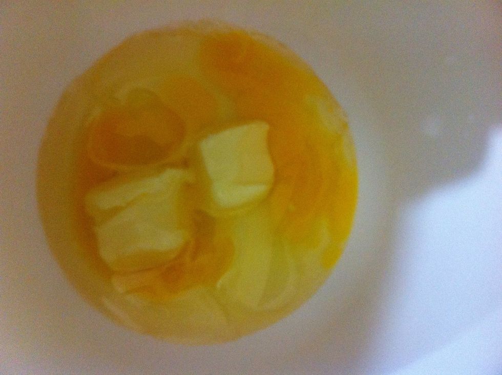 Crack eggs first into a bowl and add melted butter