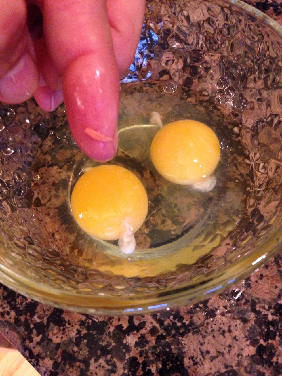 Crack eggs in bowl to be able to remove shells.