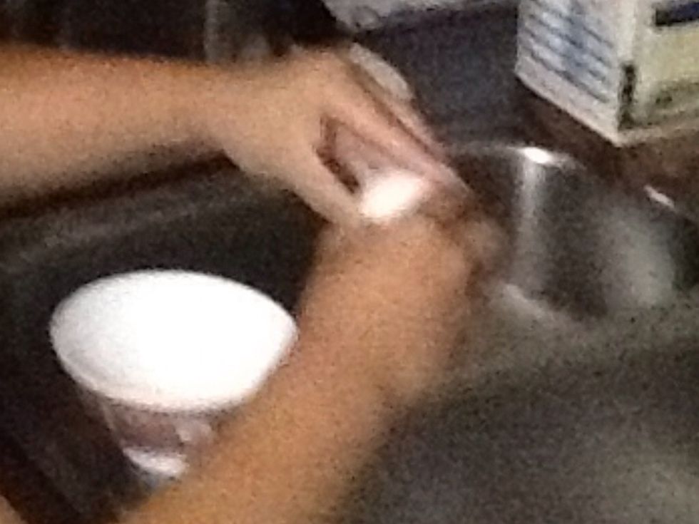 Crack eggs in separate bowl and mix until blended