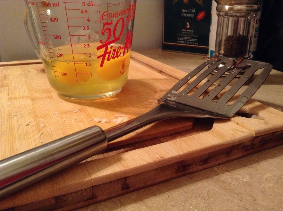 Crack eggs into bowl big enough to mix ingredients; whisk (1 1/2 per person is perfect for me, but play around with it, you'll find what works for you!)