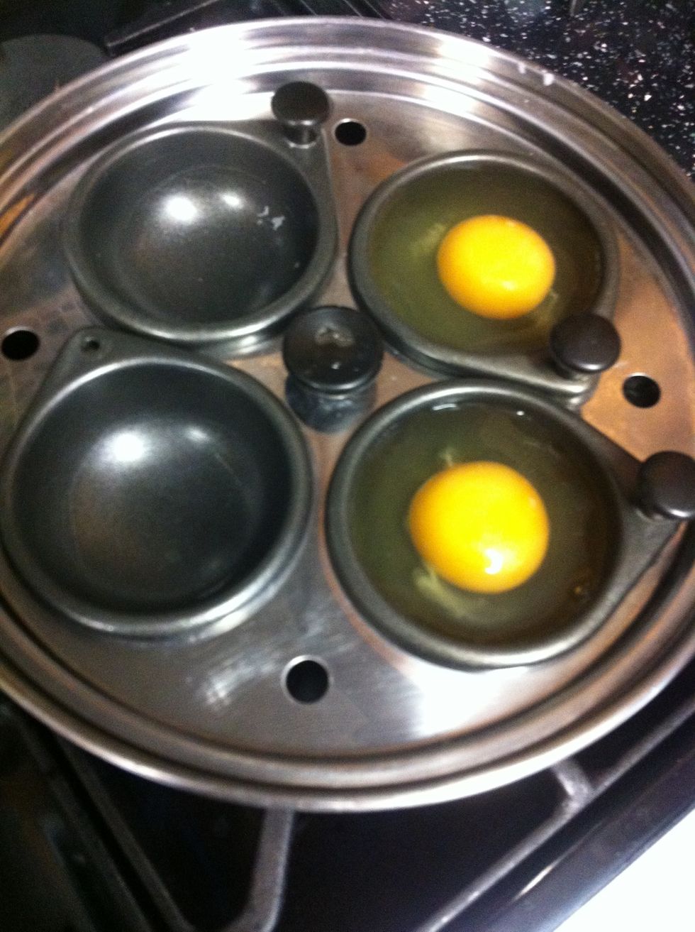 Crack eggs into poachers