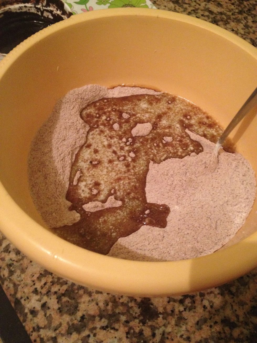 Crack in your egg and add your butter. Stir in all the dry ingredients
