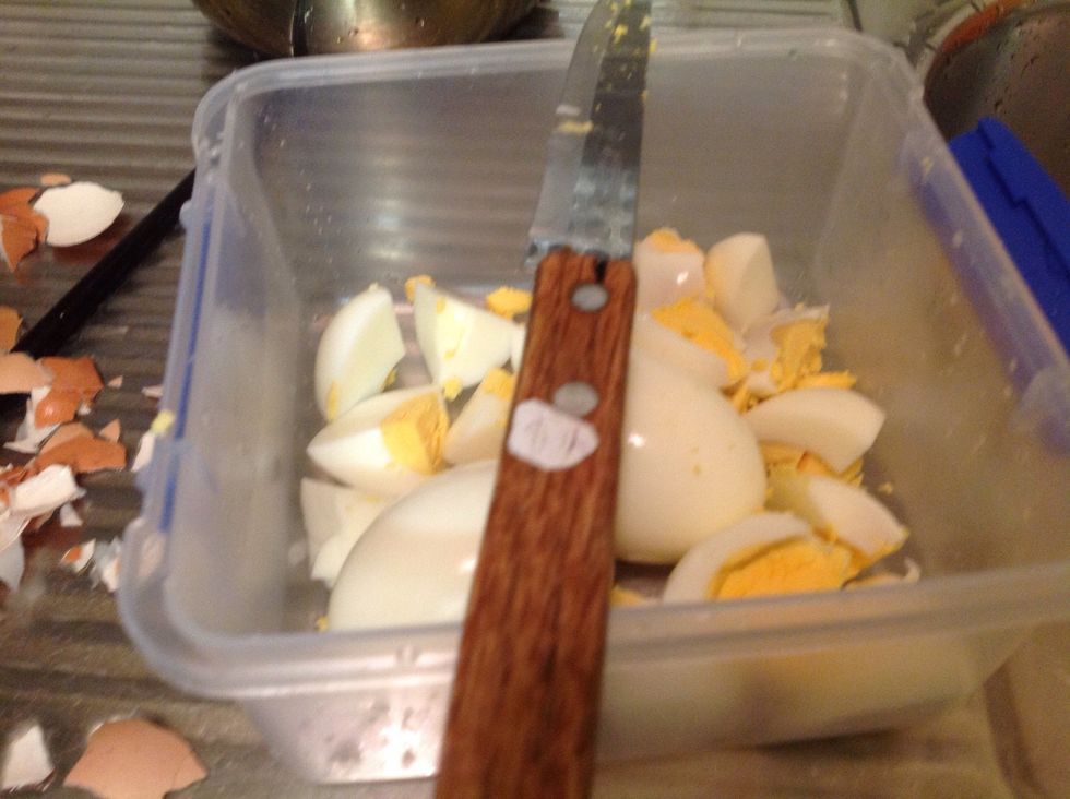 Crack shall and cut the eggs...