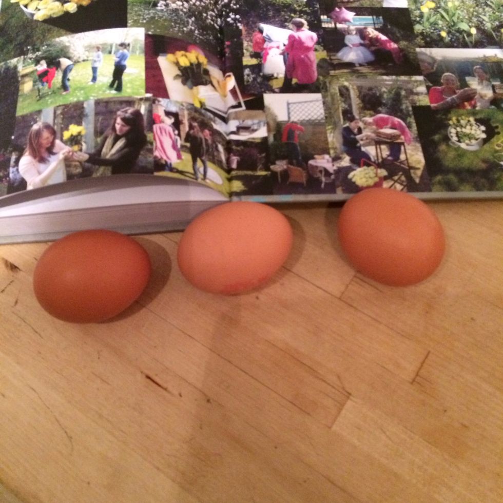 Crack three eggs that are at room temperature into your bowl