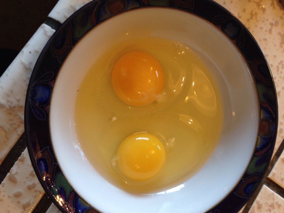 Crack your eggs in a separate bowl and pour into the baking bowl. (Easier than adding directly to the baking bowl.)