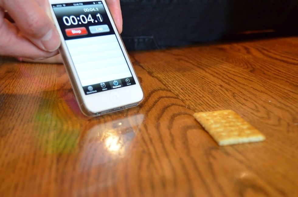 Cracker time. Drop three crackers on the floor for 2, 5, and 10 seconds.