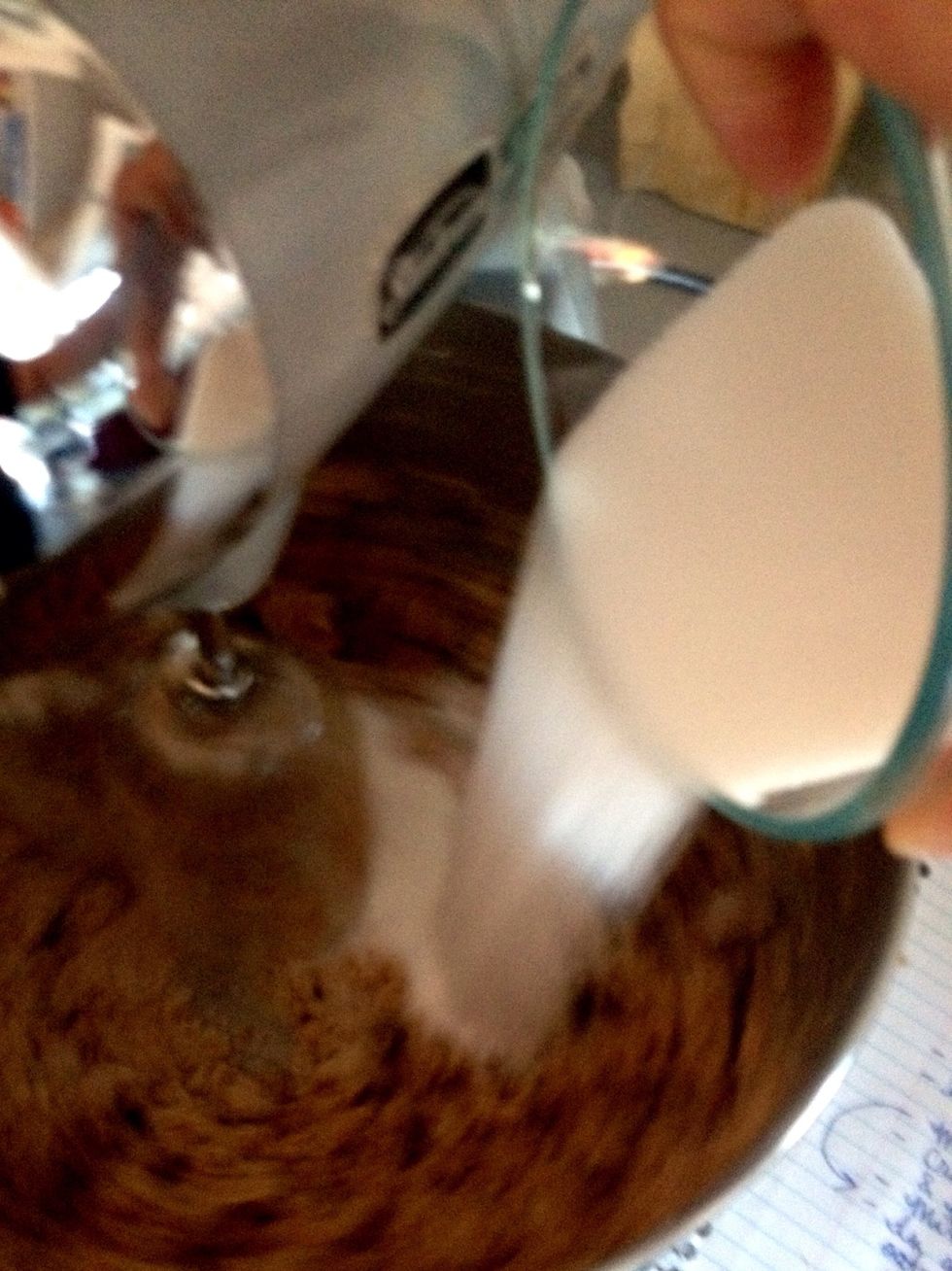 Cream butter and both sugars until light and fluffy.