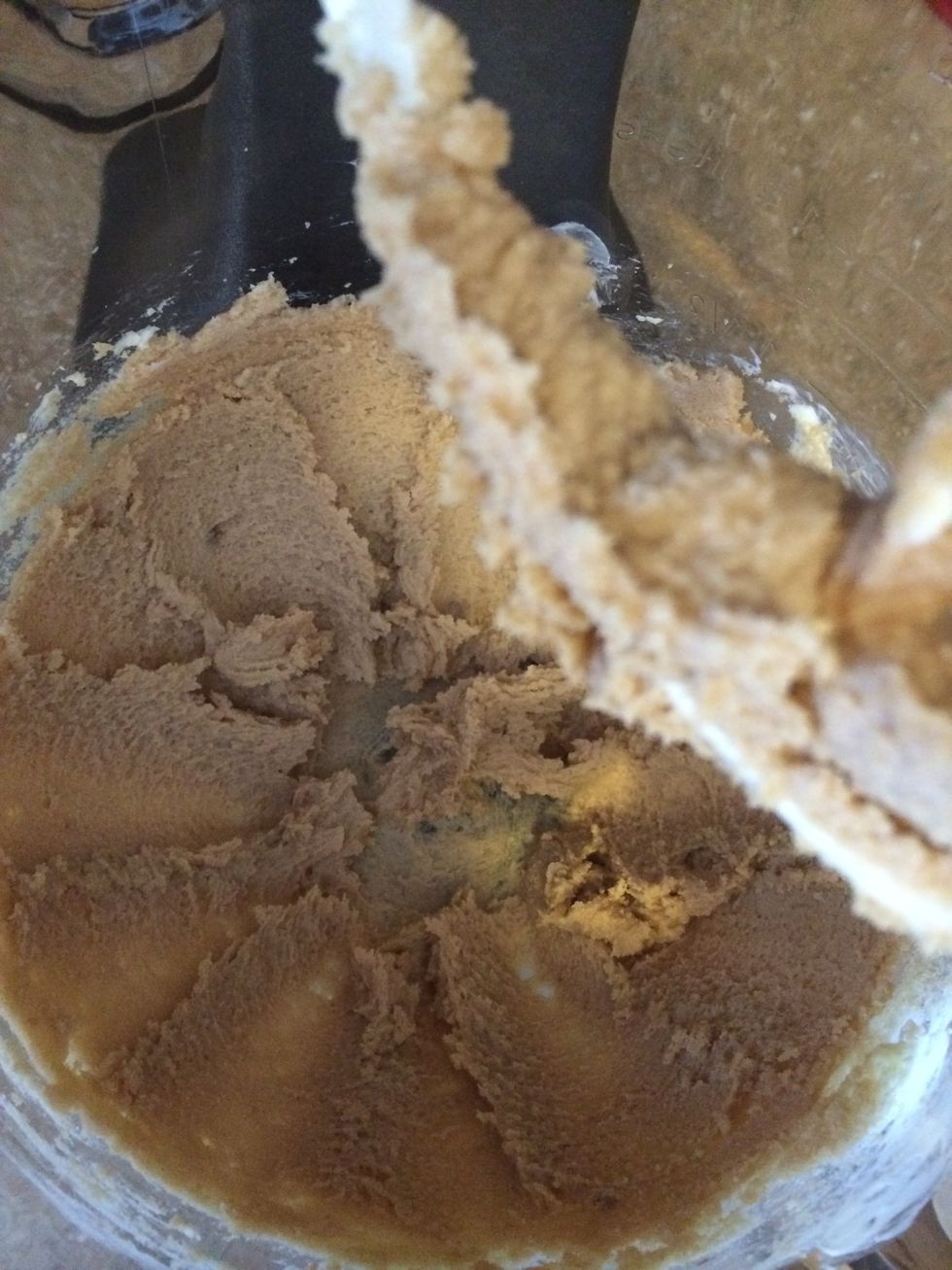 Cream butter and brown sugar until light and fluffy Preheat oven to 375 degrees
