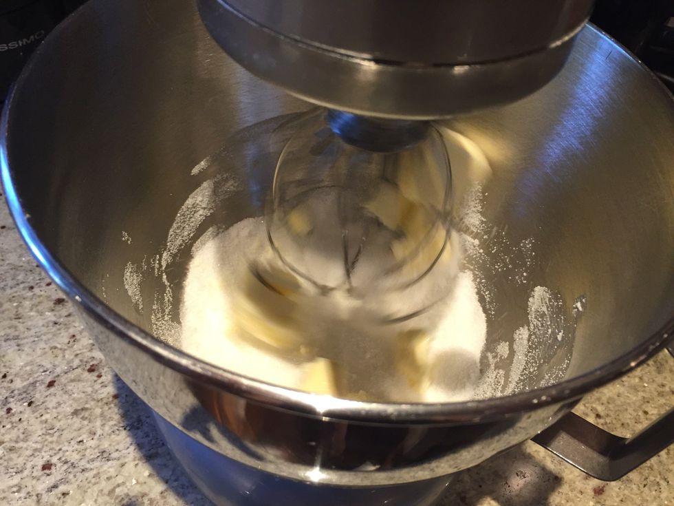 Cream butter and sugar together