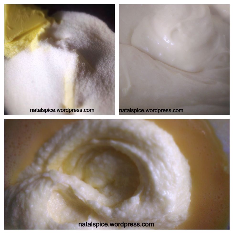 Cream butter,sugar in bowl till light,smooth.Preheat the oven to 170C.Beat eggs,add vanilla essence,lemon juice. Add egg mixture to creamed butter,mix.Add self-raising flour,baking powder,till smooth.