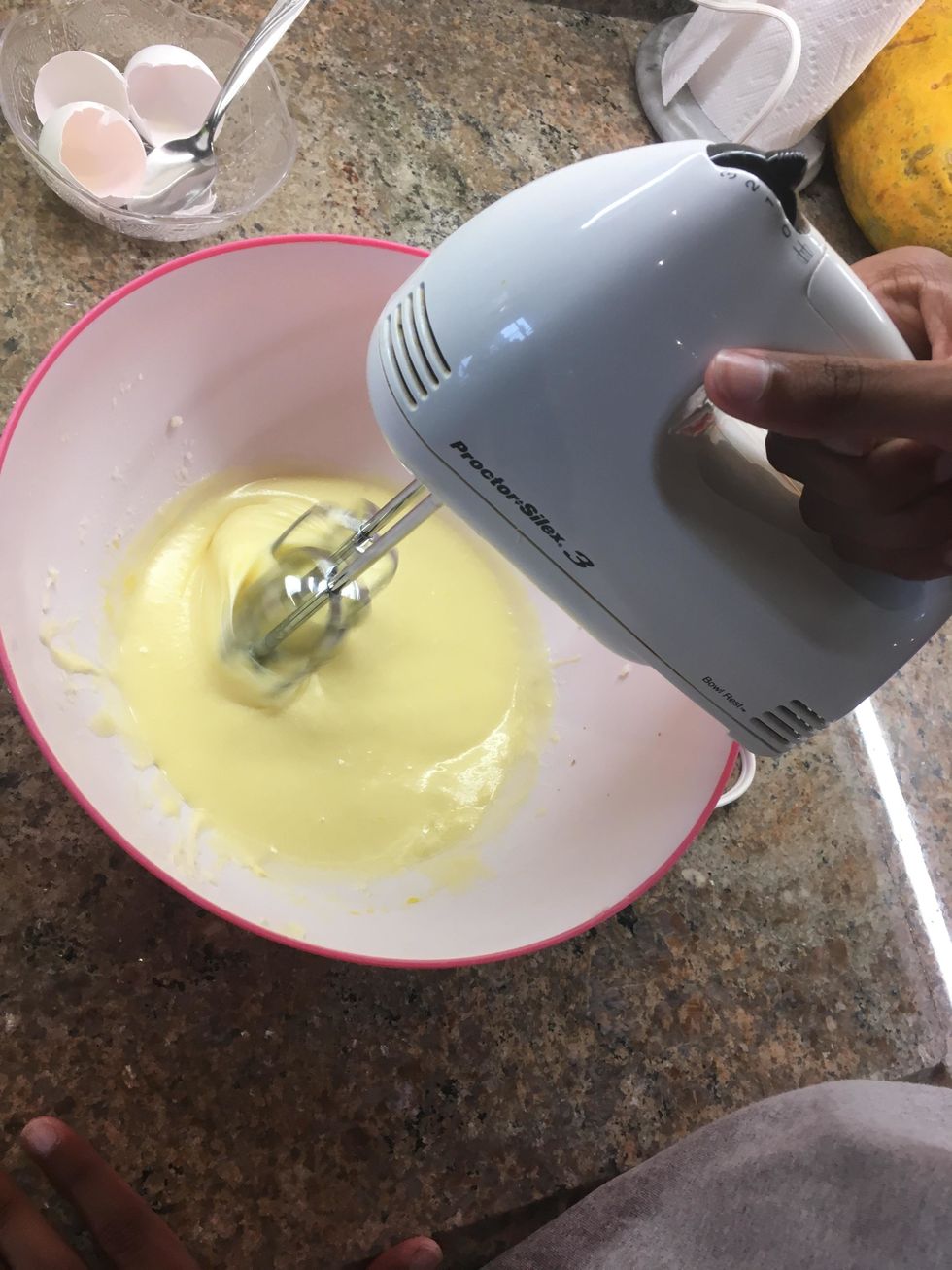 Cream Butter With Sugar, Beat In Eggs & Lemon Extract/Flavoring. All In A Large Bowl