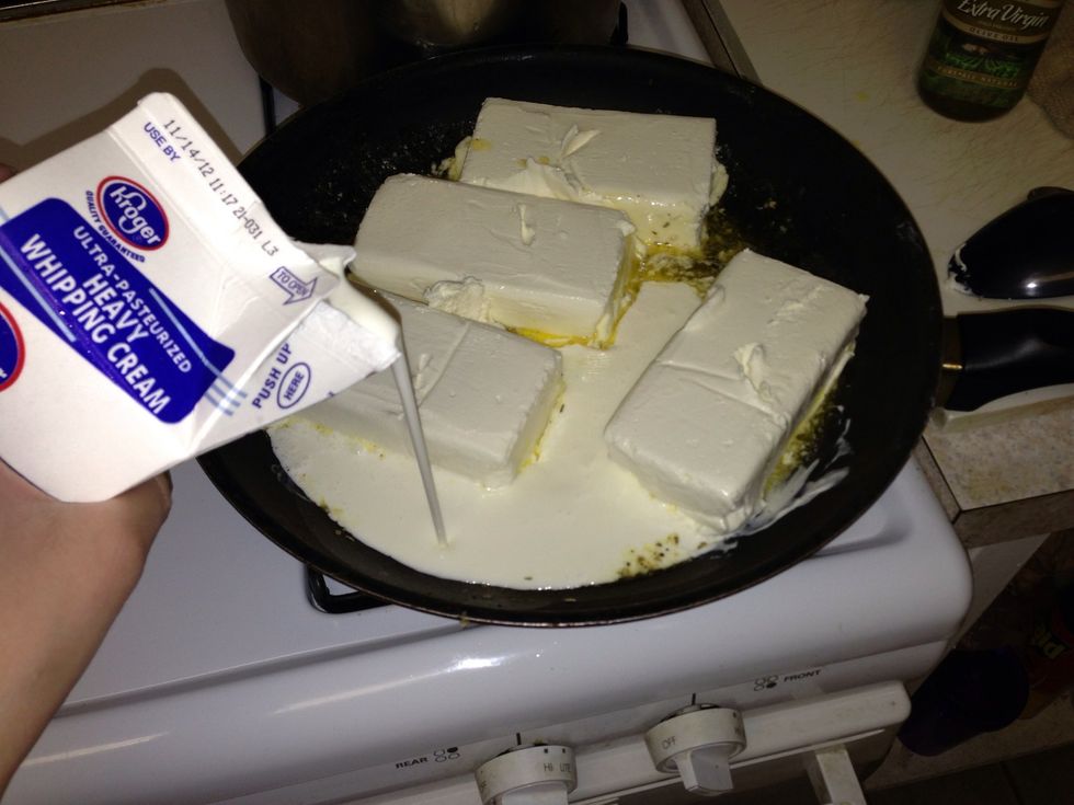 Cream cheese should melt a little add a little heavy cream. About half a cup.