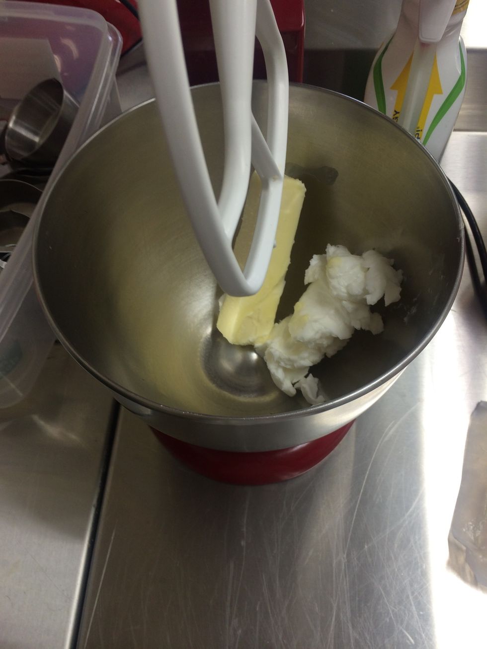 Cream the Butter and Shortening Together until light and fluffy.