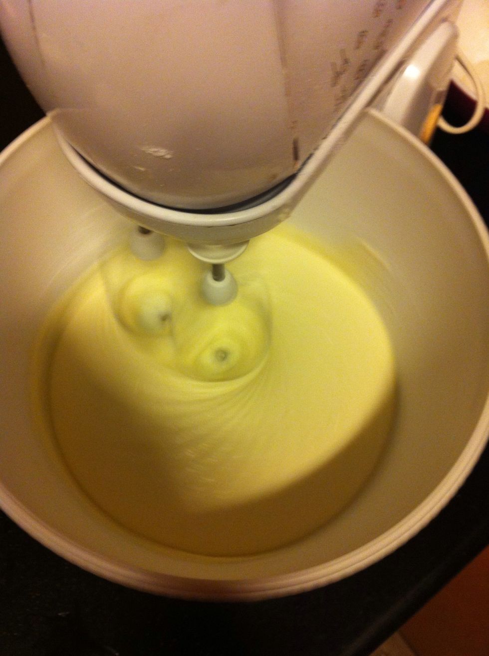 Cream the butter and the sugar for 3-4 minutes until fluffy. Add the eggs and vanilla extract all together. Beat till the mixture gets pale and fluffy.