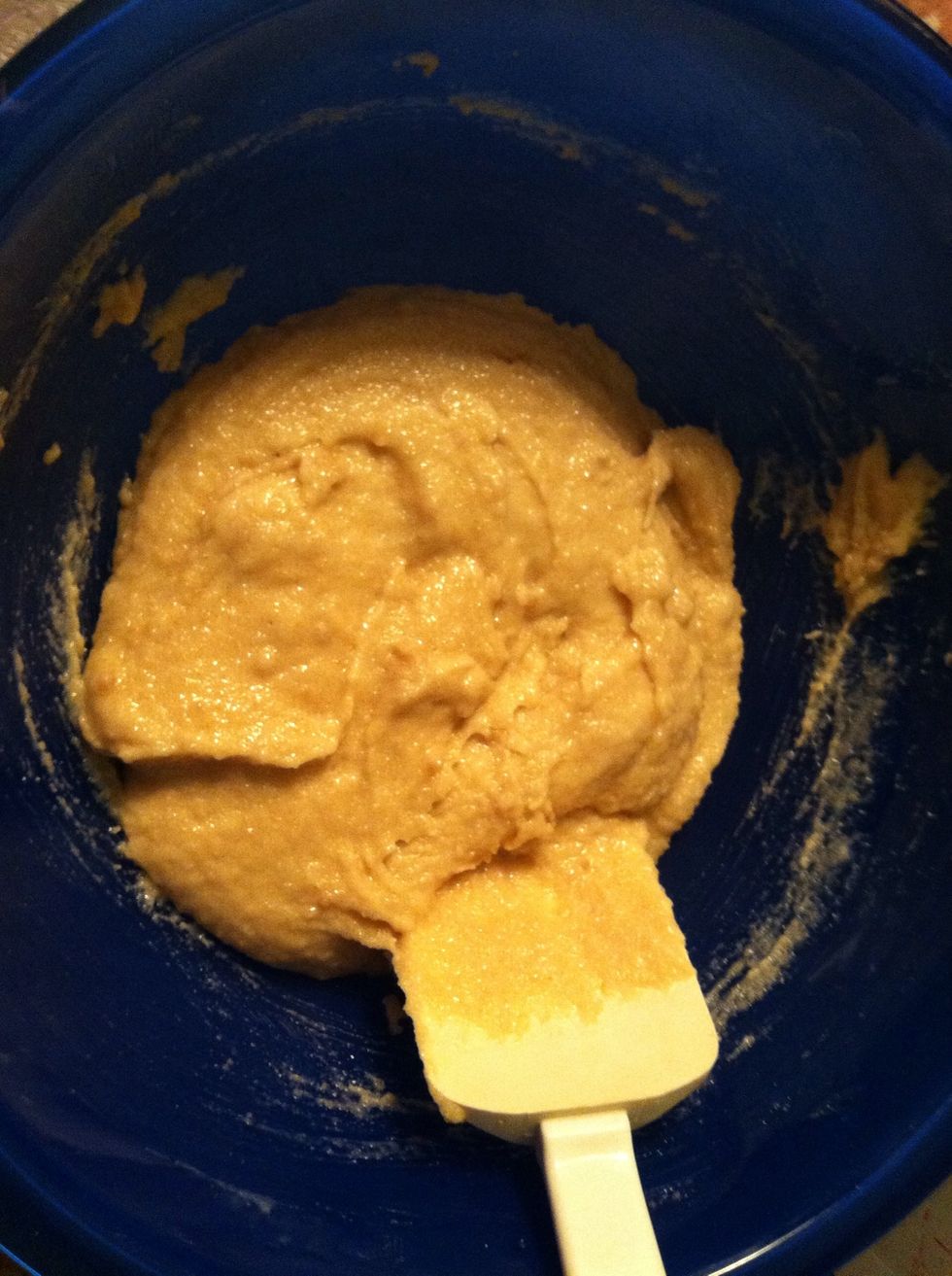Cream the butter, brown sugar and white sugar together (mix/beat until all lumps are gone)