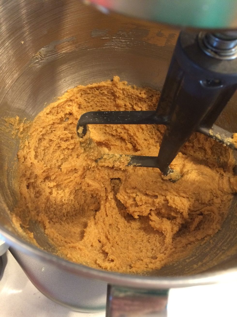 Cream the butter, peanut butter and brown sugar until smooth.