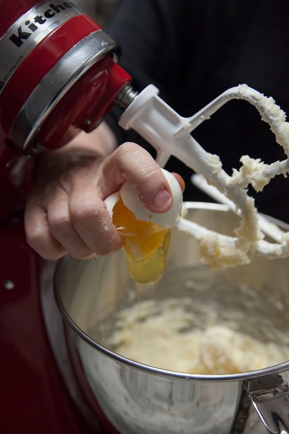 Cream the butter, sugar, and salt together until it's light and fluffy then add in the egg.