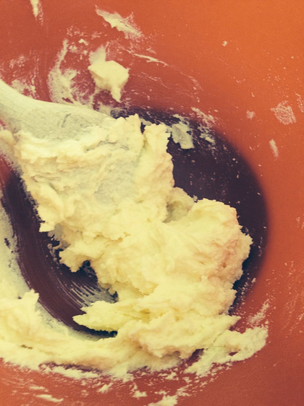 Cream together the 4oz of sugar and then the butter