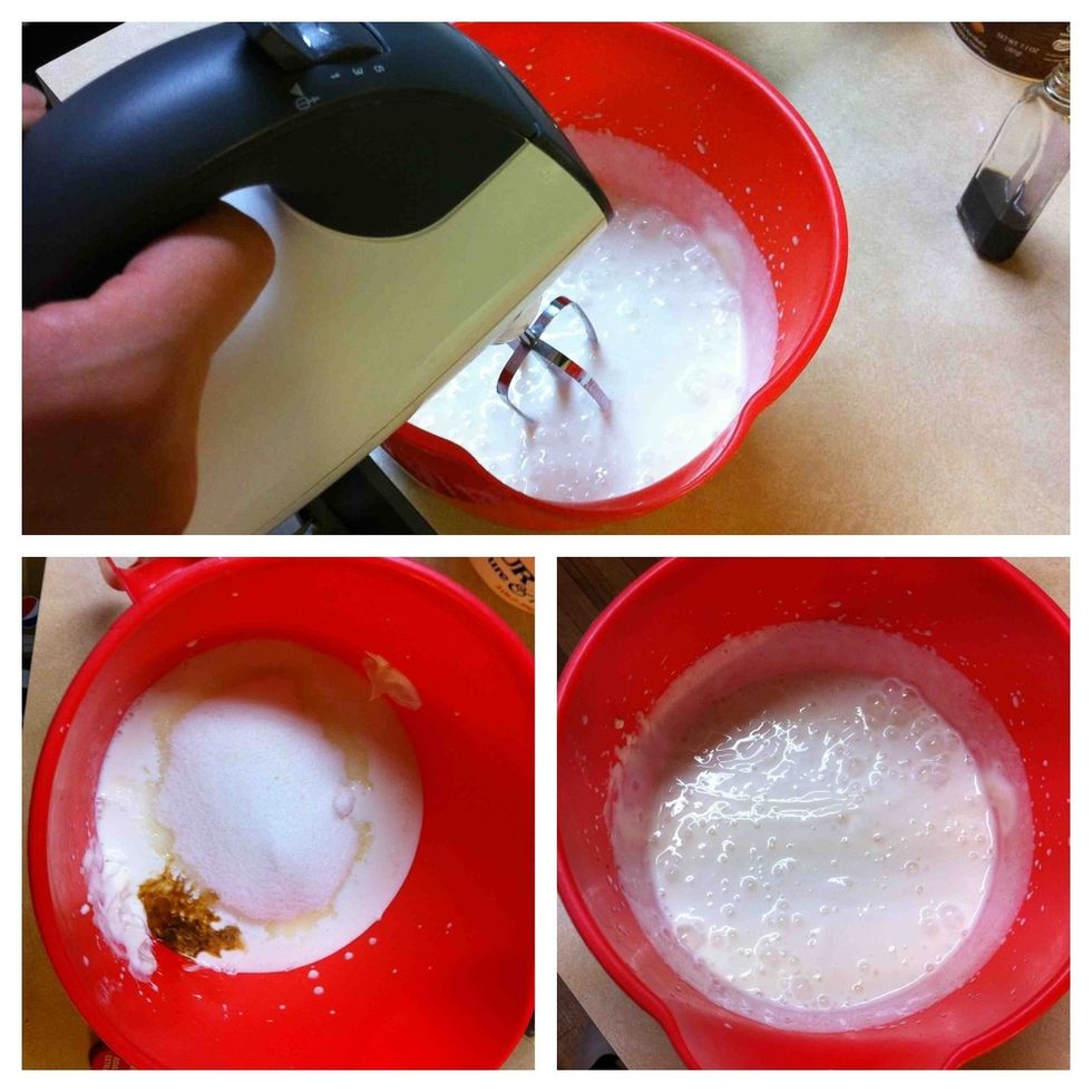 Cream: Whip sour cream with sugar, milk and vanilla