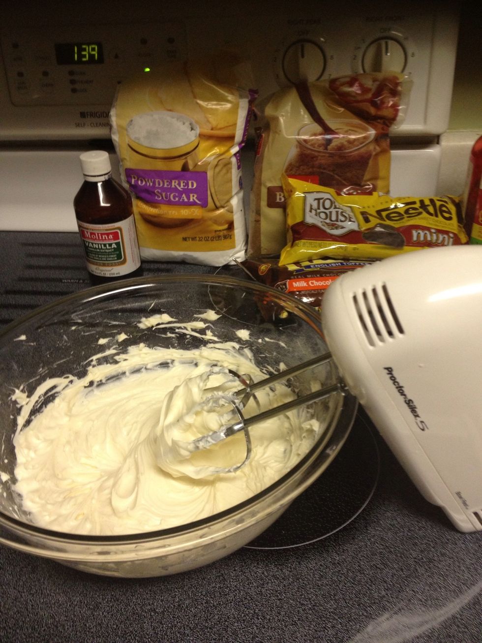 Cream. (You can do this by hand, too, but wait until it softens.)