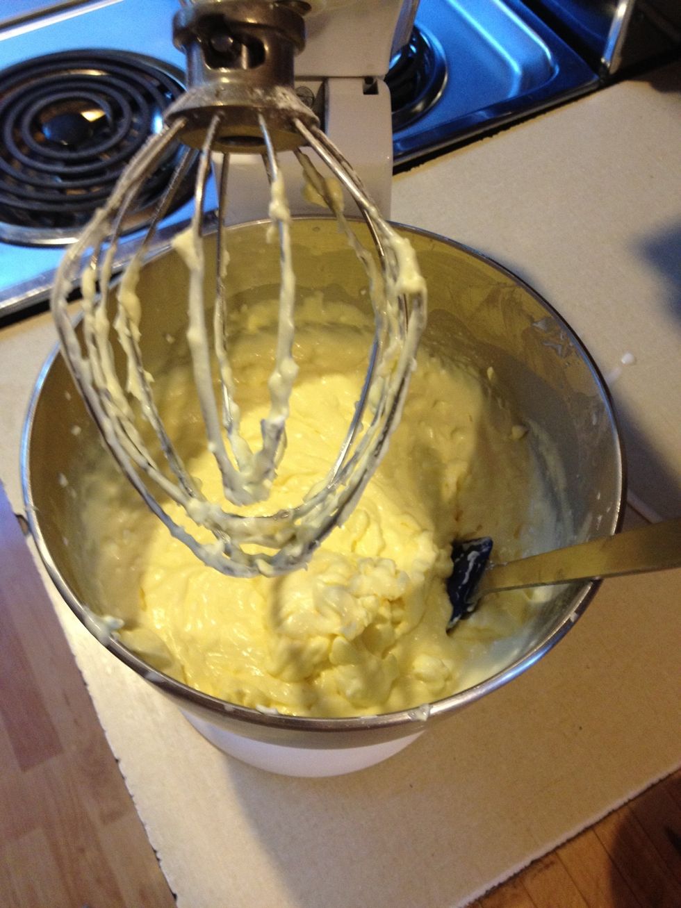 Cream your cream cheese, butter, powdered sugar and vanilla in your mixer until smooth. Prepare your pudding according to the directions on the box.